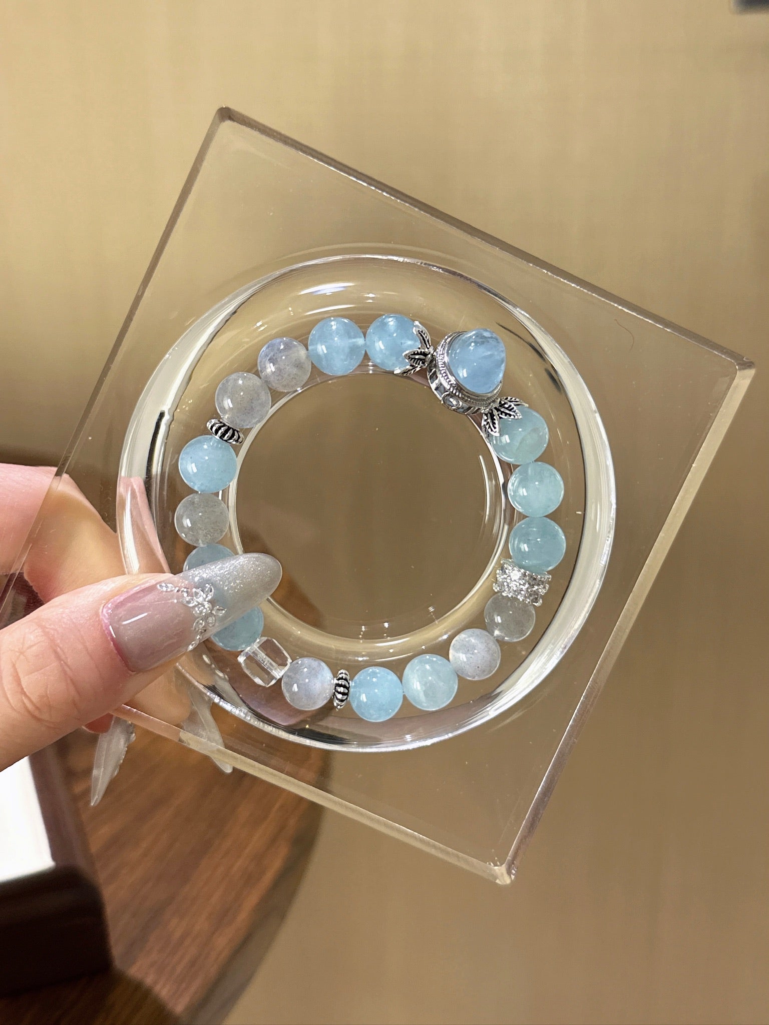 ▫️▪️ Aquamarine Grey Moonlight Box Bracelet